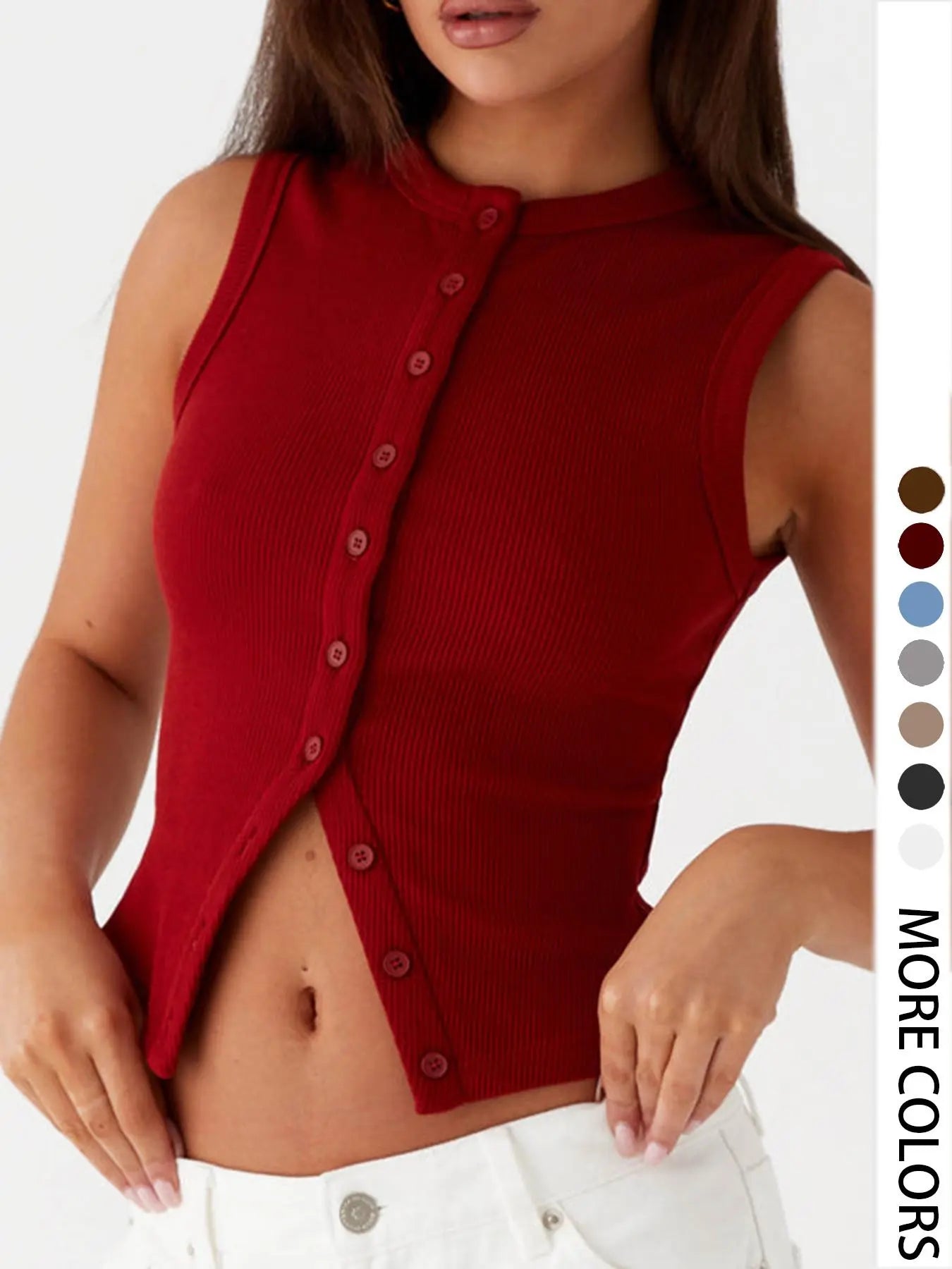 Everyday Ribbed Button Front Tank