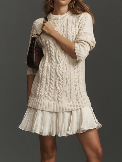 Ivory Cable-Knit Sweater Mini Dress