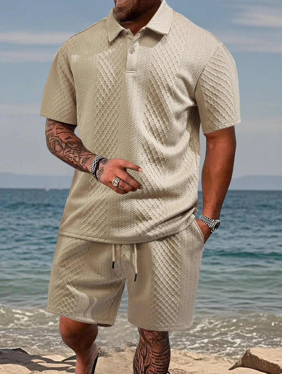 Men's Textured 2-Piece Polo & Shorts Set | Limited Time Sale