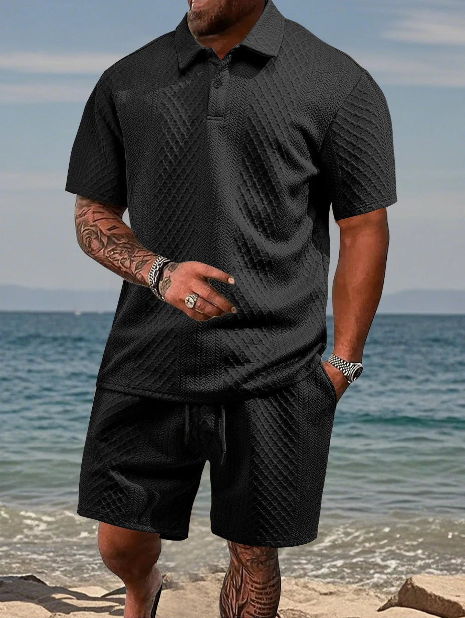 Men's Textured 2-Piece Polo & Shorts Set | Limited Time Sale
