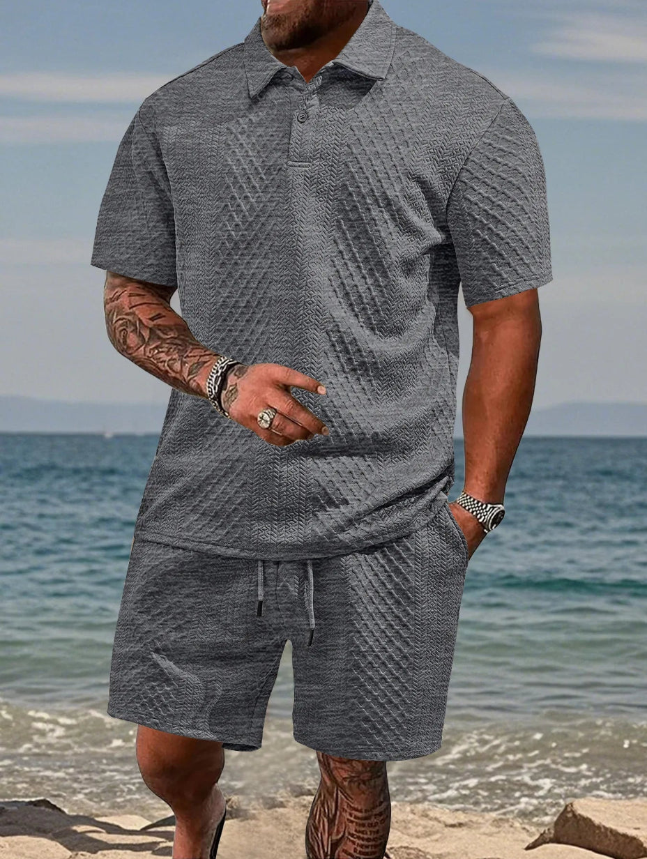 Men's Textured 2-Piece Polo & Shorts Set | Limited Time Sale