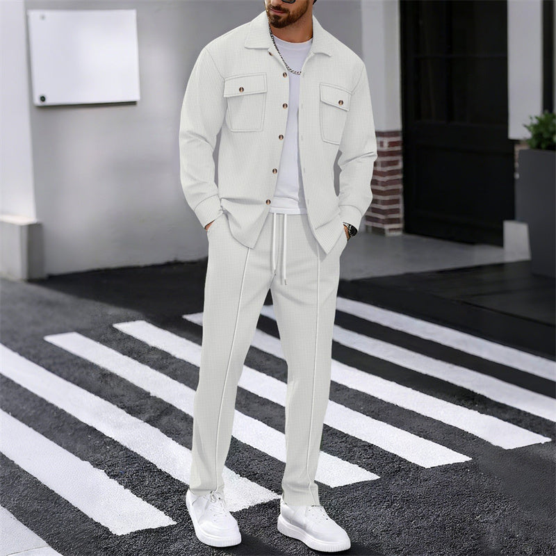 New Spring Arrivals Waffle Button Jacket Set