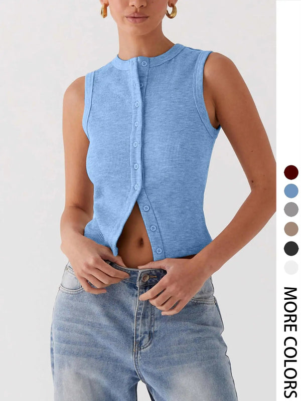 Everyday Ribbed Button Front Tank