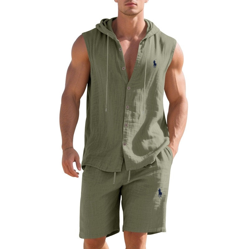 Breeze Linen Sleeveless Hoodie Set