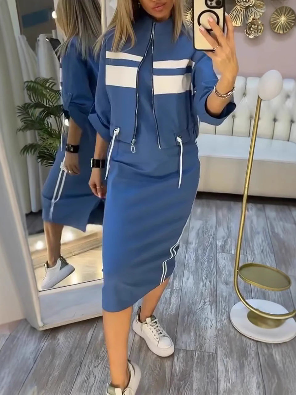 Chic Collar Jacket Dress Set