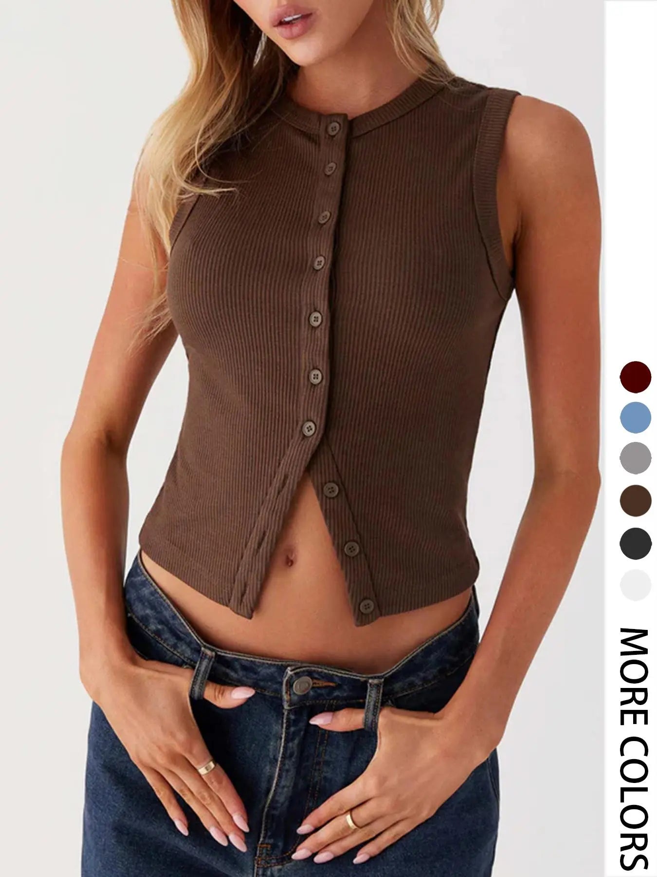 Everyday Ribbed Button Front Tank