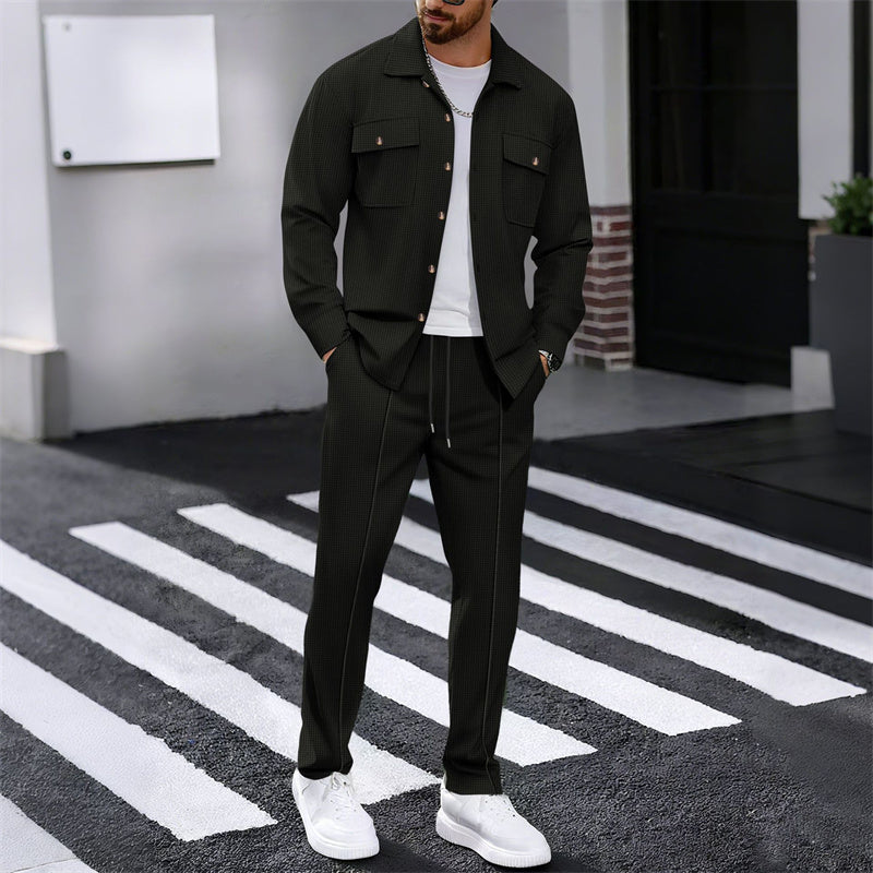 New Spring Arrivals Waffle Button Jacket Set
