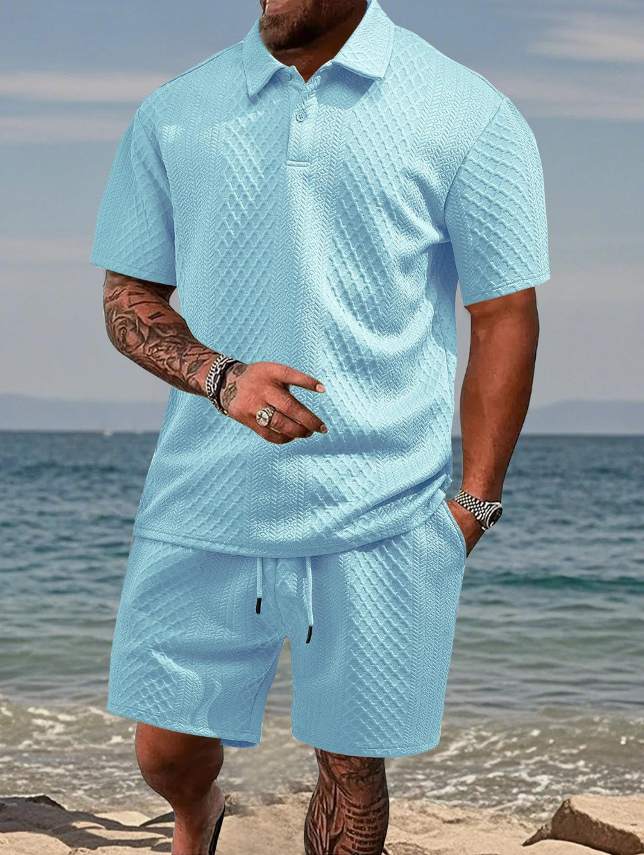 Men's Textured 2-Piece Polo & Shorts Set | Limited Time Sale