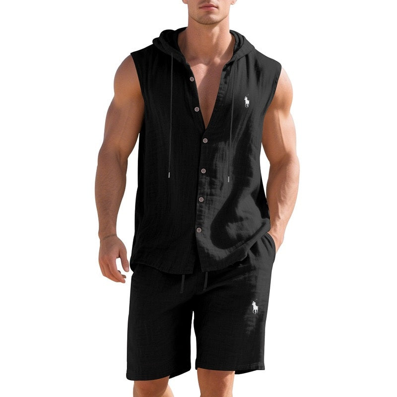 Breeze Linen Sleeveless Hoodie Set
