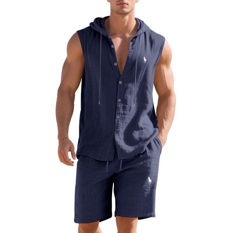 Breeze Linen Sleeveless Hoodie Set