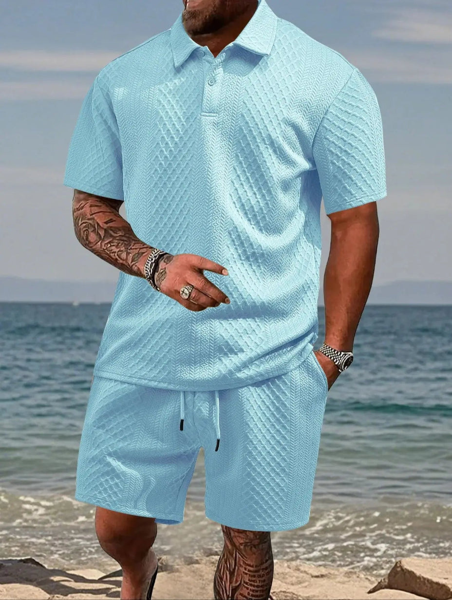 Men's Textured 2-Piece Polo & Shorts Set | Limited Time Sale