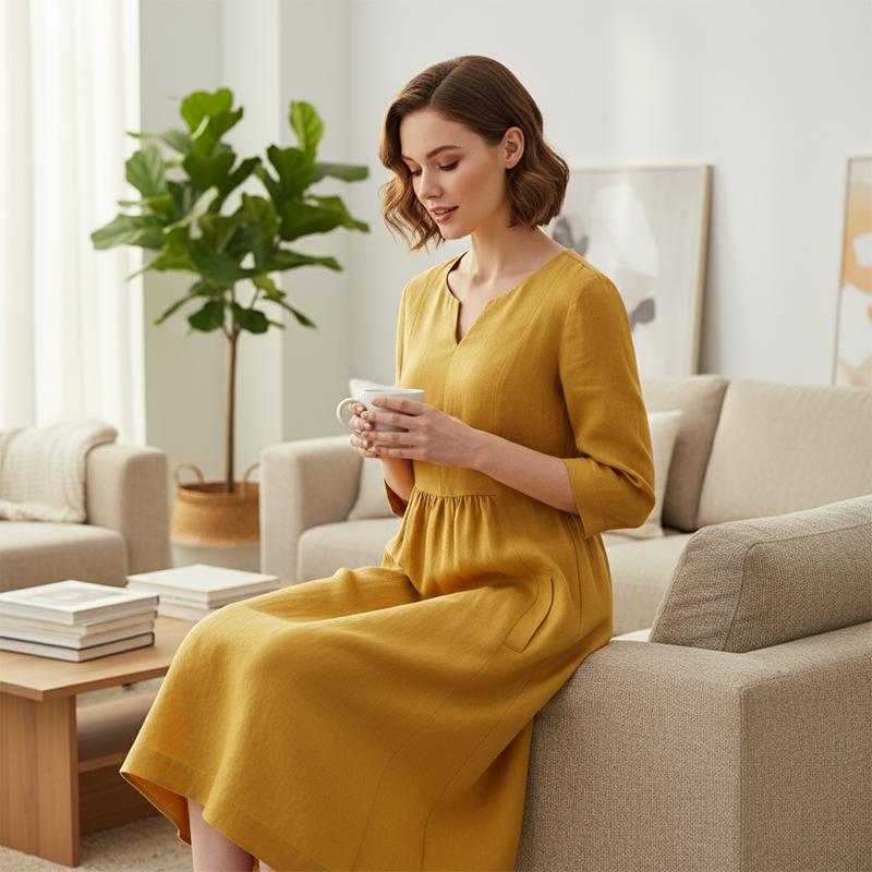 Everyday V-Neck Midi Pocketed Dress